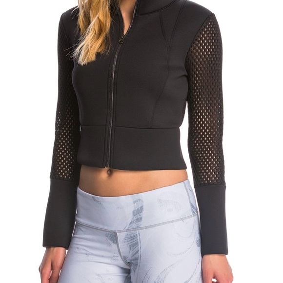 ALO Yoga Black Bomber Jacket with Mesh Sleeves and Back Size Medium - Picture 7 of 7
